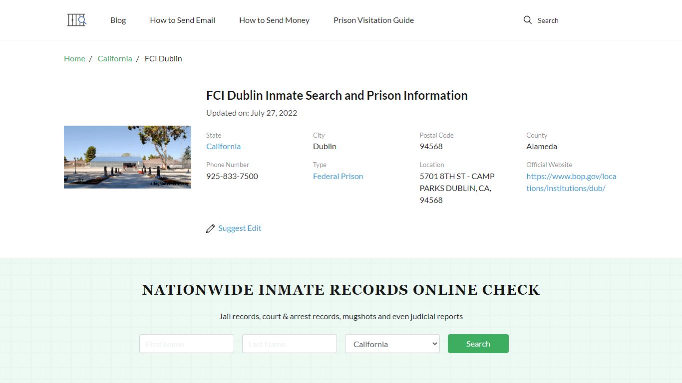 FCI Dublin Inmate Search, Visitation, Phone no. & Mailing ...