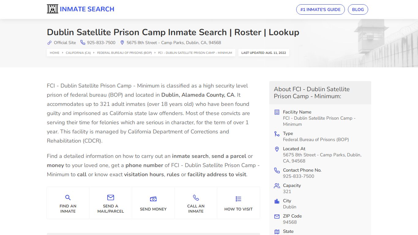 Dublin Satellite Prison Camp Inmate Search | Roster | Lookup